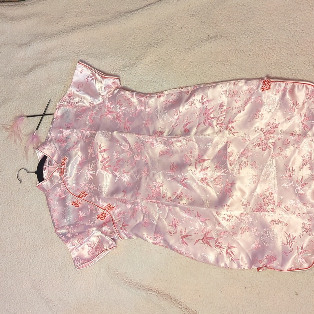 Women Chinese Style Print Pink Cheongsam Sweet Retro Floral Sexy Mini Dress